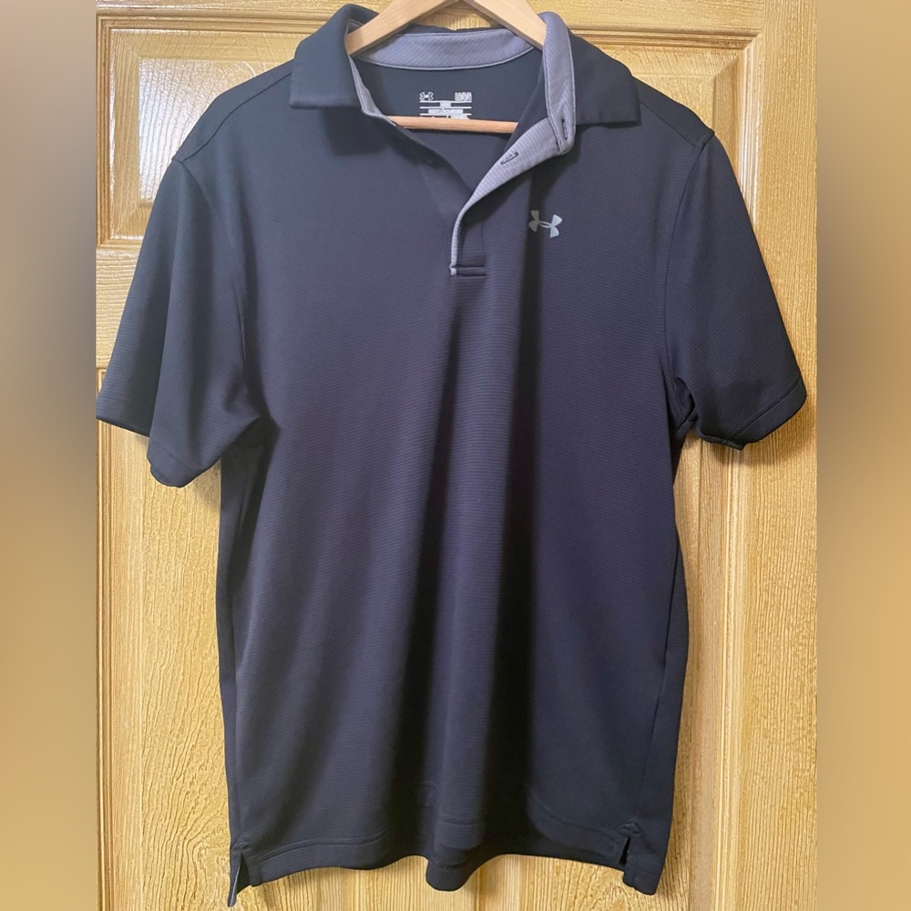 Under Armour Men's Polo Shirt in Black and Gray Loose size Large Heat Gear